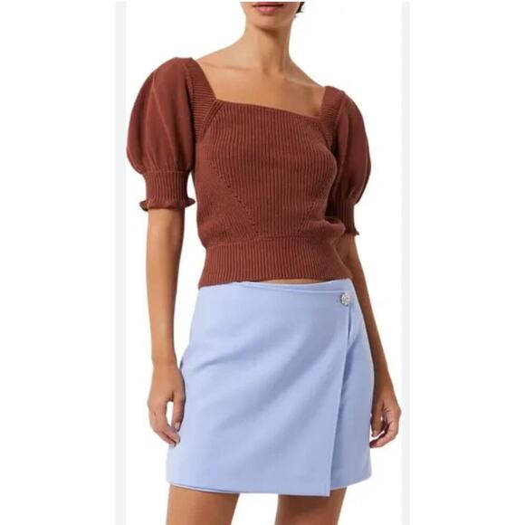 French Connection Puff Sleeve Square Neck Rib Sweater size Small - Picture 1 of 8